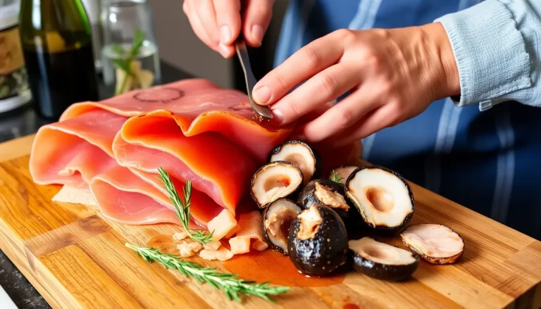 Vieiras con jamón ibérico y calamar en su preparación