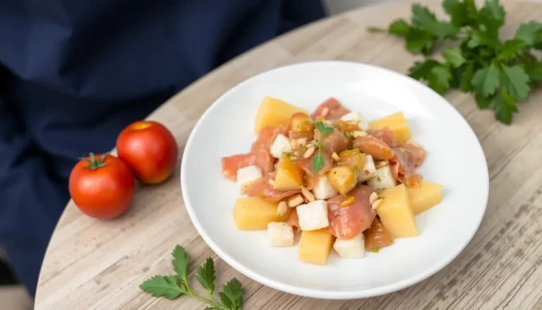 Ensalada de jamón ibérico y melón con vinagreta de nueces