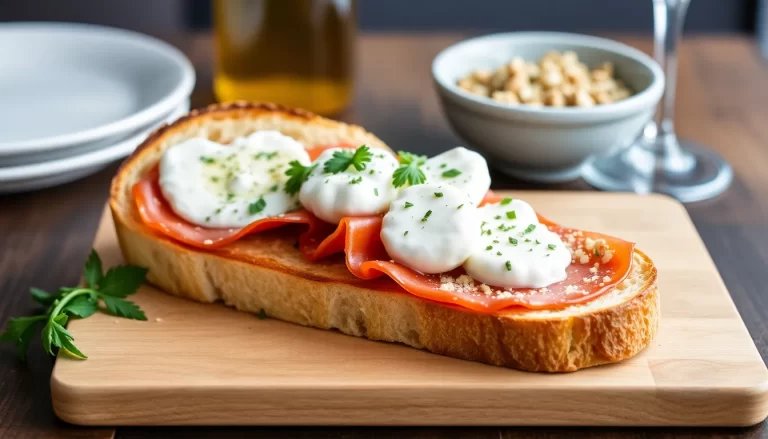 Pan de cristal con jamón ibérico y mozzarella albahaca tapenade